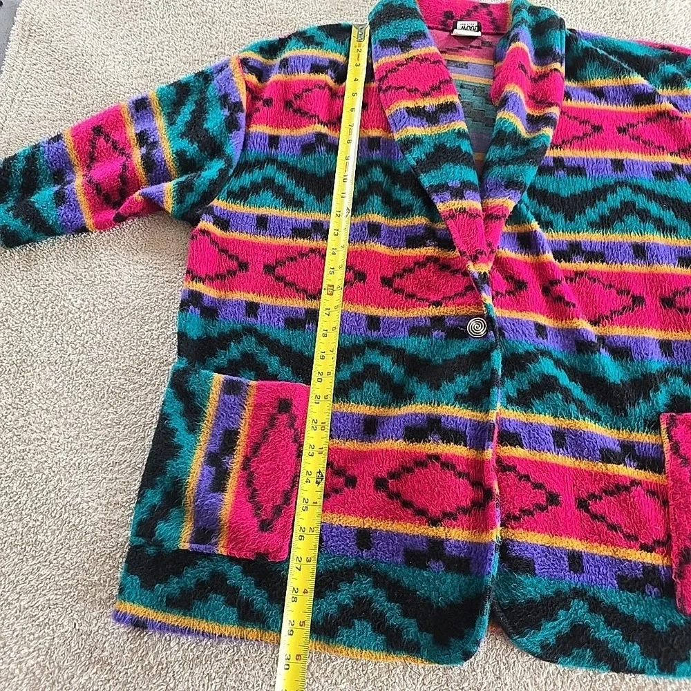 Vintage 90's Loom Wear Aztec Fleece Blazer Jacket Oversized USA Pockets Colorful